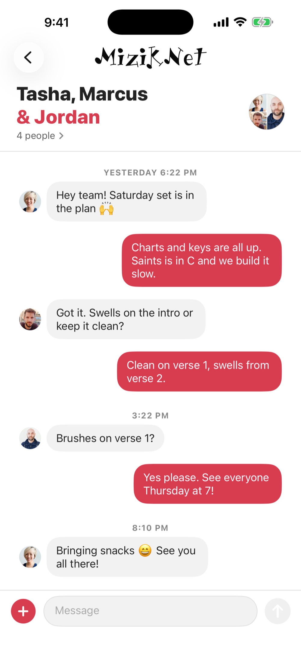 A band group chat about Saturday's set